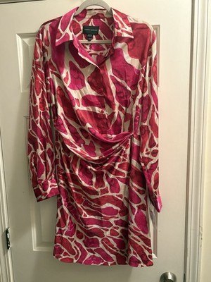 NWT Donna Morgan Women's Size 12 Printed Gathered-Waist Mini Dress Pink Cream