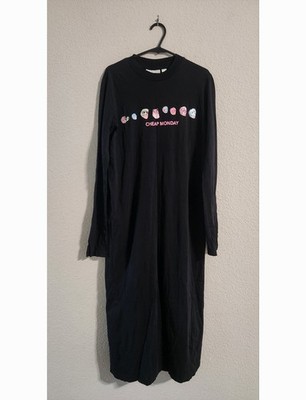 Cheap Monday Long sleeve Shirt Dress Cotton Skull Graphic Black size small