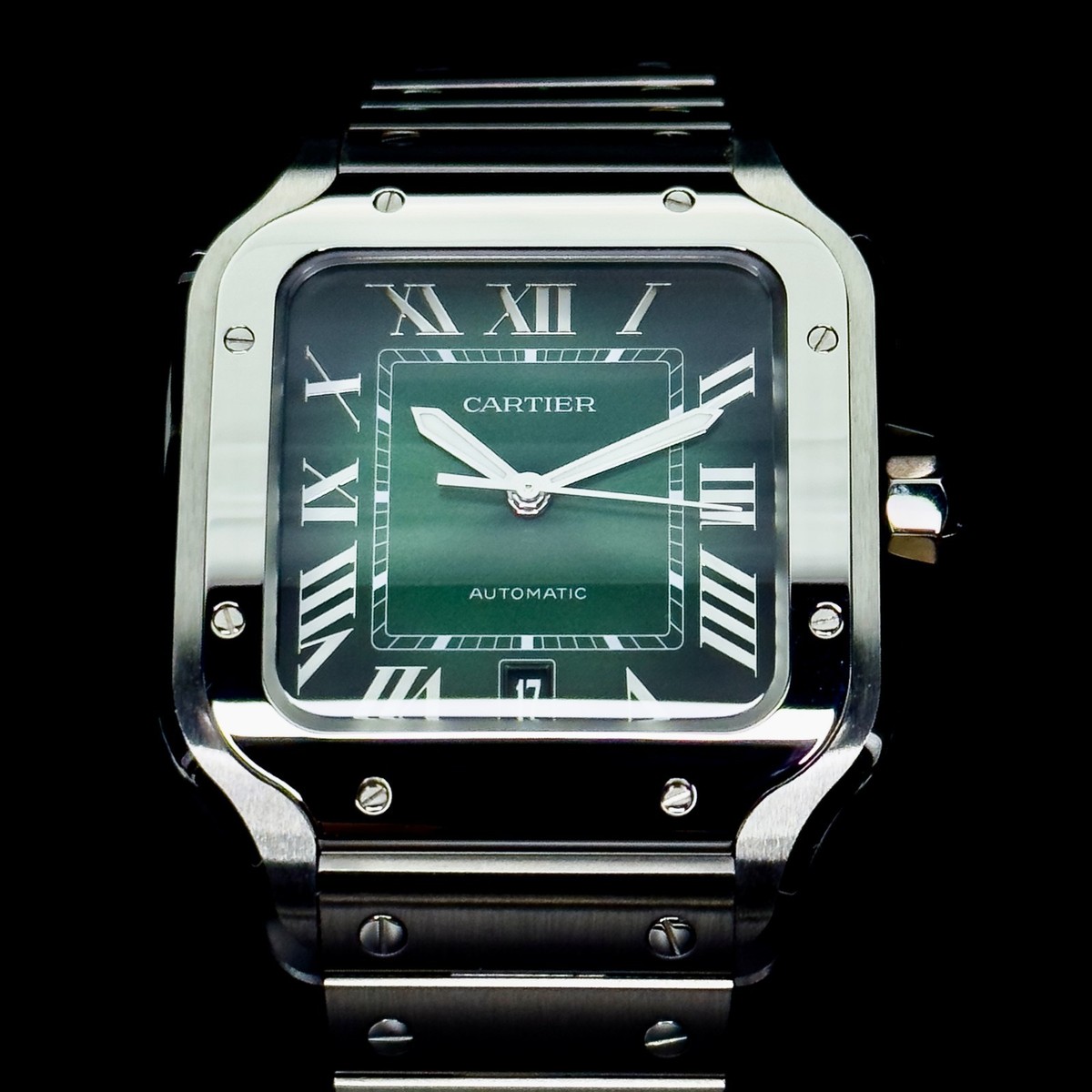 Cartier Santos de Cartier Large Green Dial Steel Watch WSSA0062