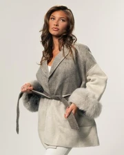 Warm Cashmere/wool Blend With Fur Cuff