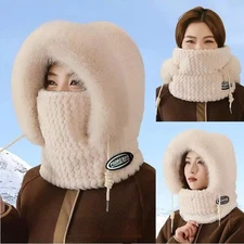 3 in 1 Womens Knit Beanie Hat Fleece Lined Winter Scarf Mask Set Snow Caps