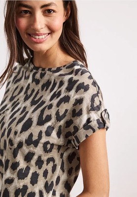 STREET ONE 325086 PRINT Shirt kurzarm Dropped Shoulder Leo-Muster modisch beige