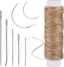 55Yards Waxed Thread with 7 Pcs Leather Needles for Hand Sewing 150D Flat Sew...