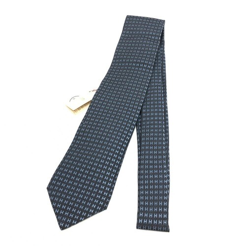 HERMES Necktie Tie Gray H logo pattern 100% Silk made in France J1566 - Picture 2 of 24