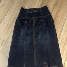 Vintage Denim Pencil Skirt SZ 10 Button Fly Pull Tab Y2K Midi Waist Panel
