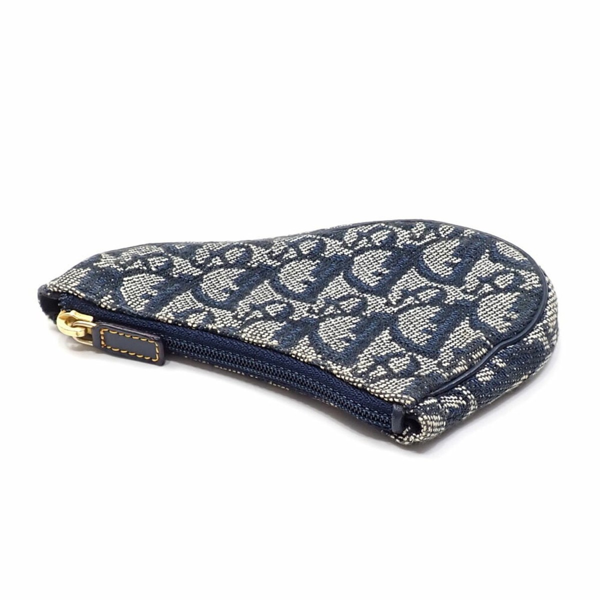 Christian Dior Saddle Coin Case, Women's Navy Canvas Purse