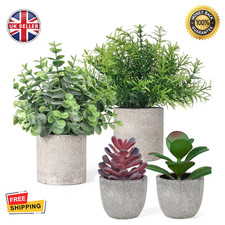 Set of 4 Artificial Plants in Pots Faux Plant Foliage Eucalyptus Home Decor 