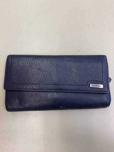 Fossil Trifold Organizer Credit Card Holder Zip Wallet Genuine Leather