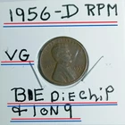 1956D Wheat Penny Error BIE Die Chip and Die chip on the 9 RPM VG Condition LOOK