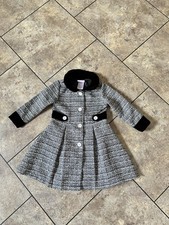 Blueberi Boulevard Black Tweed-Inspired Girls Coat with Velvet Trim Size 3T