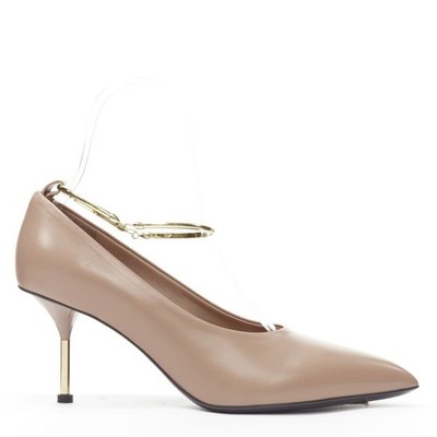 JIL SANDER Brady 70 nude beige gold anklet bangle point toe pump EU38