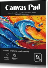 12 Sheets 9"x12" Canvas Paper Pad – 350 GSM for Acrylic & Oil Painting 