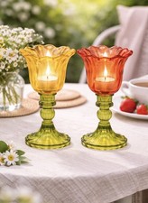 Windlicht Tulpe aus Glas, Dekoratives Teelich...