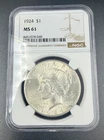 1924 P NGC MS61 Peace Silver Dollar $1 US Mint Coin 1924-P MS-61 Blast White