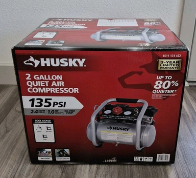 #ad Husky 2 Gal. 135 PSI Portable Electric Oil Free Quiet Air Compressor w Gauges $179.00