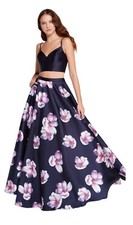 Alyce Paris 2 Pc Prom Formal Dress Navy Blue Crop Top Bold Floral Skirt Size 0