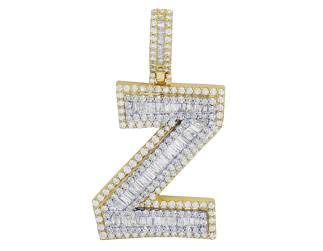 Baguette Diamond 3D Letter Initial Pendant Two Tone 10K Gold Unisex 3 3/4 CT ... image 7