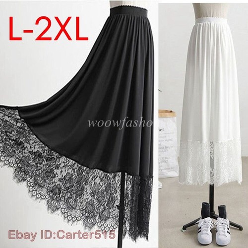Women Half Slip Skirt Extender Underskirt Petticoat Lace Trim Maxi Long Dress
