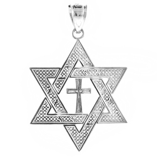 925 Sterling Silver Jewish Star of David With Cross Pendant Necklace Large 2.2" - Bild 4 von 4