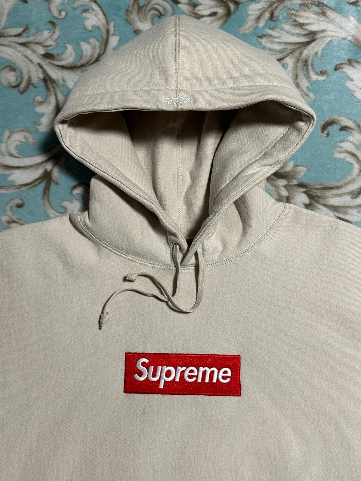 FELPA CON CAPPUCCIO SUPREME BOX LOGO (LARGE) (STONE) FW24 BAPE BURBERRY HOODIE