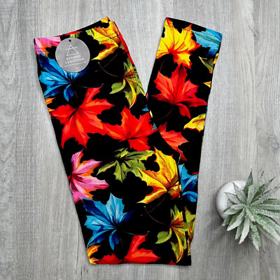Vivid Colorful Maple Leaves Leggings