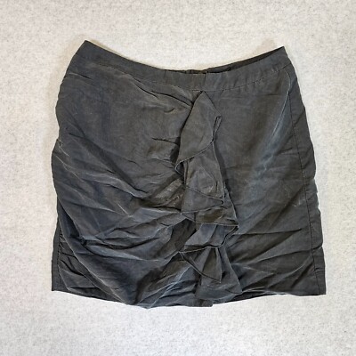 H&M Black Women's Skirt Front Ruffle Professional Cute Casual Lined sz 12