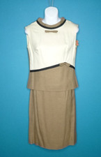 Vtg 60s Susan Thomas Tan Black White Linen Look Top & Skirt Set  Sz S/M