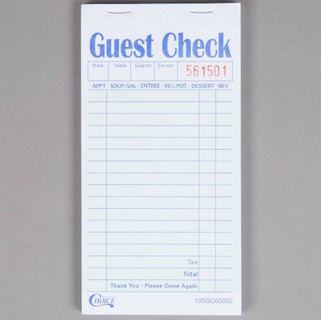 Restaurant Guest Checks 2500 Tickets 50 Books 2 Part Green White Carbon