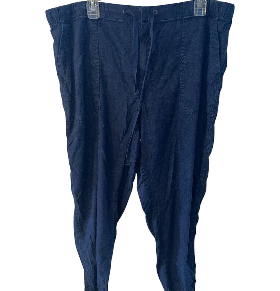 Pantalones Lou & Gris Azul Lino Viscosa Cremallera Frontal Cordón Cintura Elástica Talla XL