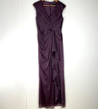 Adrianna Papell Dress Women 6 Evening Gown Ruched Ruffle Slit Work Party Core Ex