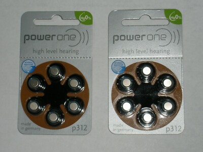 3-pack lot (18 batteries) PowerOne Hearing Aid Battery, P312, Exp 07/2022