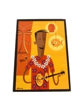 Shag Josh Agle Hawiaain Card Framed Art Puffer Fish Lei Tiki Moai Pop MCM Tiki