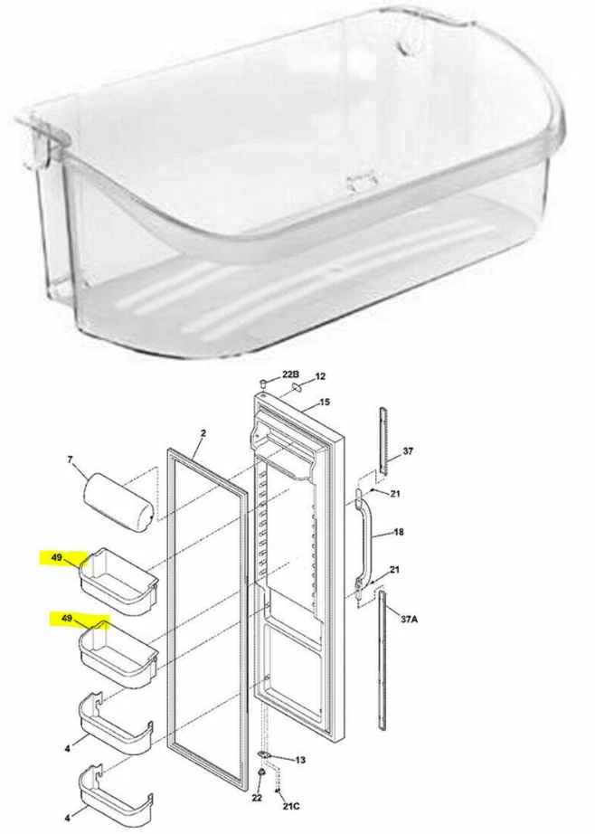 Cubo de estante de puerta superior - Frigidaire FGHS2631PF5A FGHS2631PF2 FPUS2686LF3 FRS6LF7JS3 Foto 3 de 4