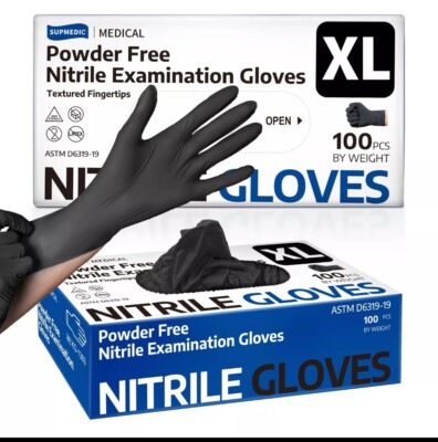 Nitrile Gloves, Black - XL (100 Pack)