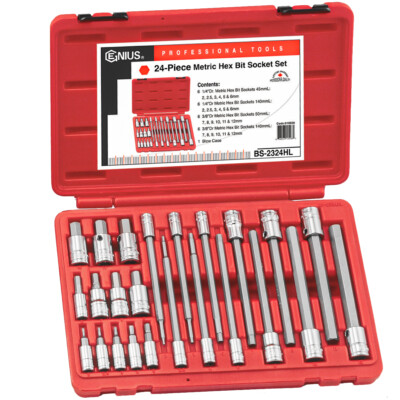 Genius Tools 24 Piece 1/4" & 3/8" Dr. Metric Hex Bit Socket Set - BS ...