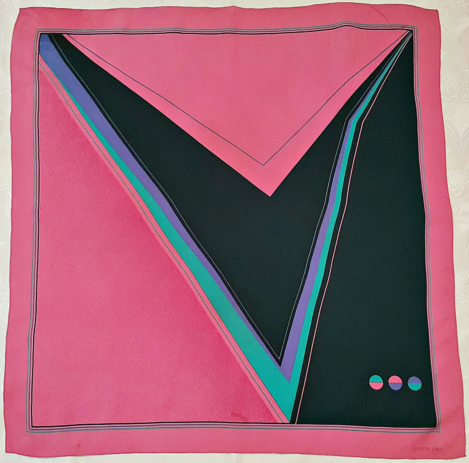 Vintage Torrente Paris Pink Silk Geometric Art Scarf 33