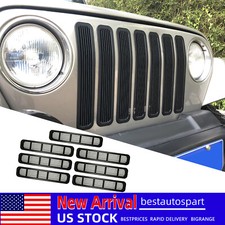 For 1997-2006 Jeep Wrangler Tj 7pack Black Front Grill Inserts Guards Cover Kit