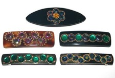 Vintage French Metal Hair Clip Long Barrette Women Sparkle Beaded Made in France
