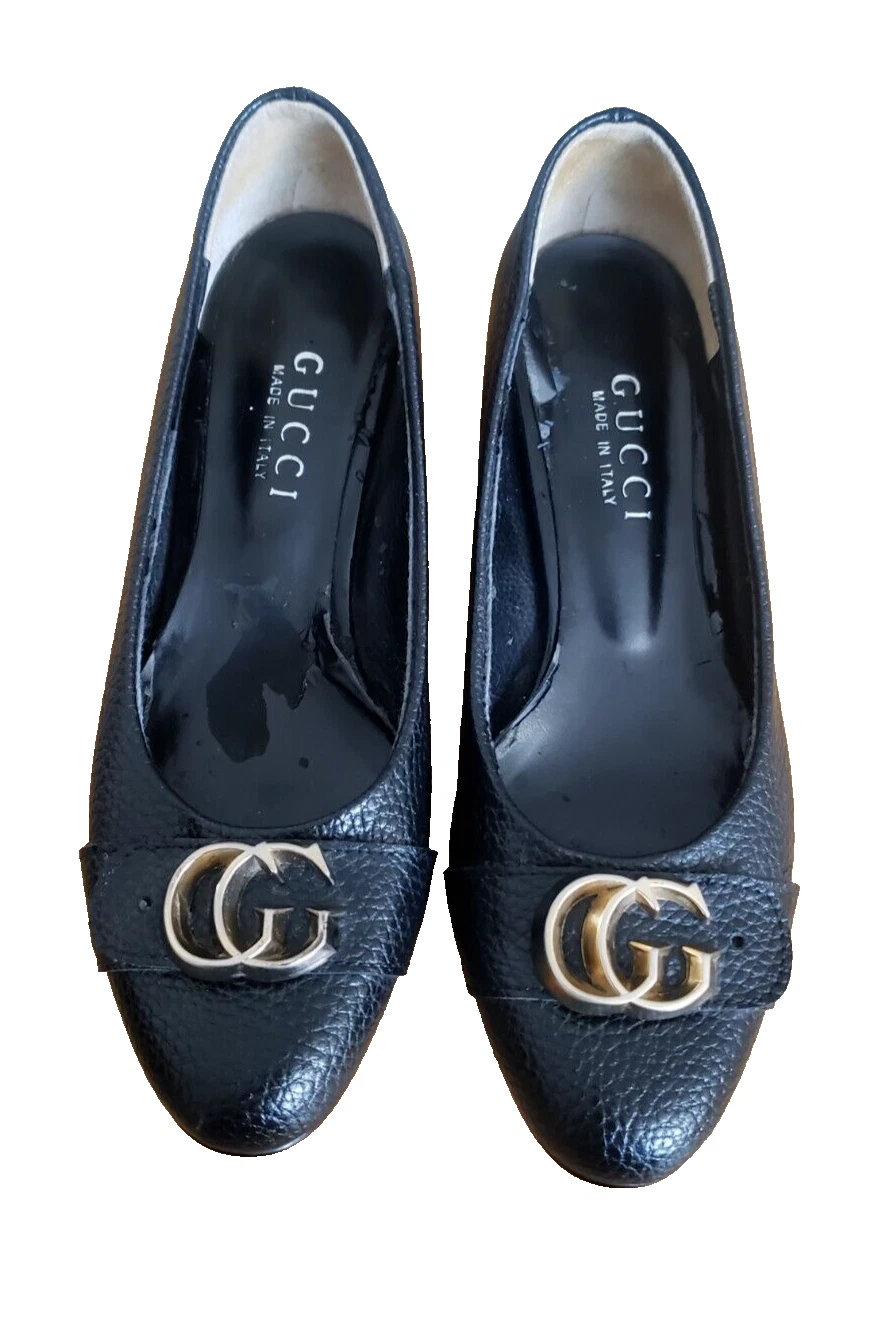 Gucci GG Logo Classic Escarpins 225348 Femmes 6,5 Chaussures à Talons Cuir Noir