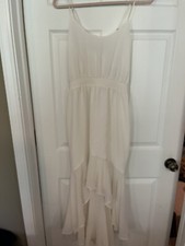 1. STATE Womens soft Ecru spaghetti straop Tea-Length Wear To Work Hi-Lo Dress S