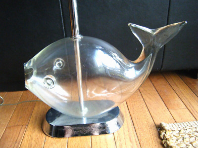 Rare Vintage 60s Winslow Anderson Blenko Hand Blown Clear Glass Fish Lamp