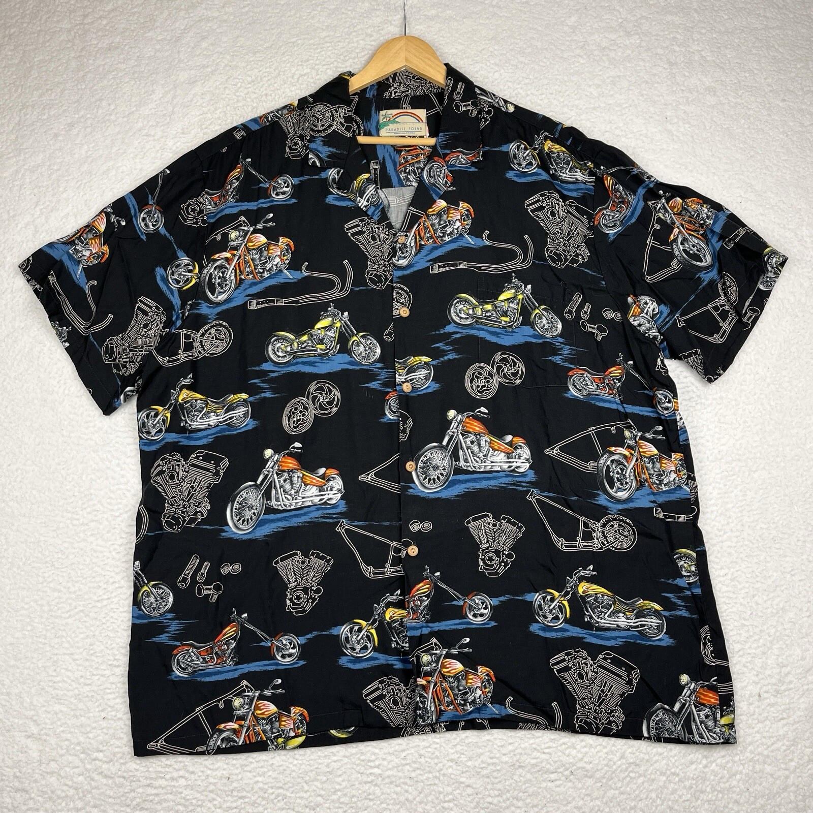 Paradise Found Shirt Mens Size 2XL Hawaiian Rayon Black Bike Motorcycle Print