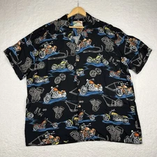 Paradise Found Shirt Mens Size 2XL Hawaiian Rayon Black Bike Motorcycle Print