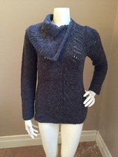 DKNY Charcoal Gray Wool Blend Draped Cowl Neck Collar Pullover Sweater Sz XS