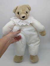 Vtg Interpur White Teddy Bear Plush Stuffed Nylon Eyelette Korea Huggable 17"