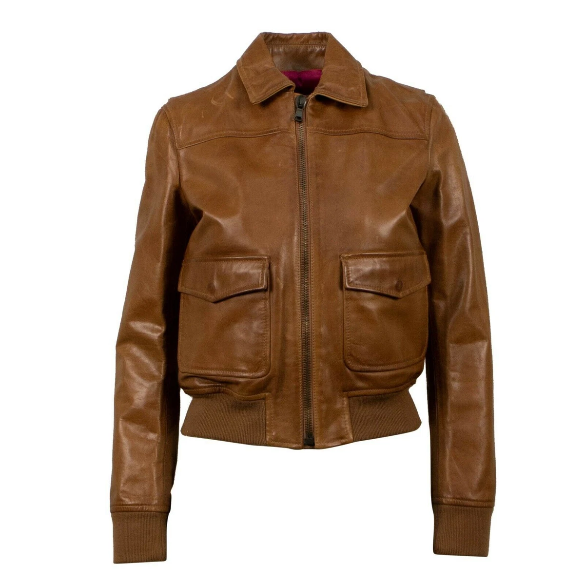 NWT RED VALENTINO Brown Leather With Star Design Bomber Jacket