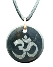 Shungite Necklace Pendant Om Gemstone Copper Protection EMF Mineral Cord & Boxed