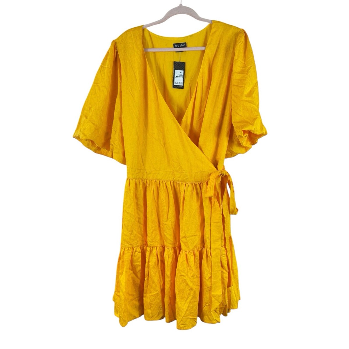 City Chic Women's Nikola Dress - Wrap Front Tiered Mini Dress With Puff Sleeves