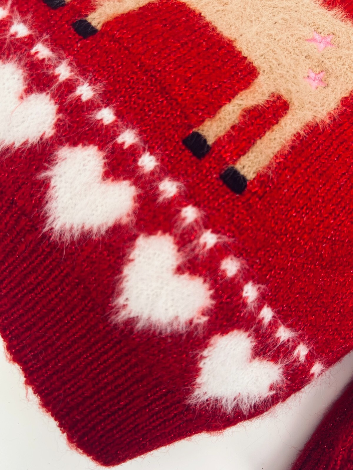 Girls Ex F&F Christmas Jumper Festive Red Reindeer Sequin Sparkle