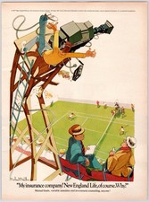 1977 New England Life Rowland B Wilson Tennis Cartoon Wall Art Vintage Print Ad